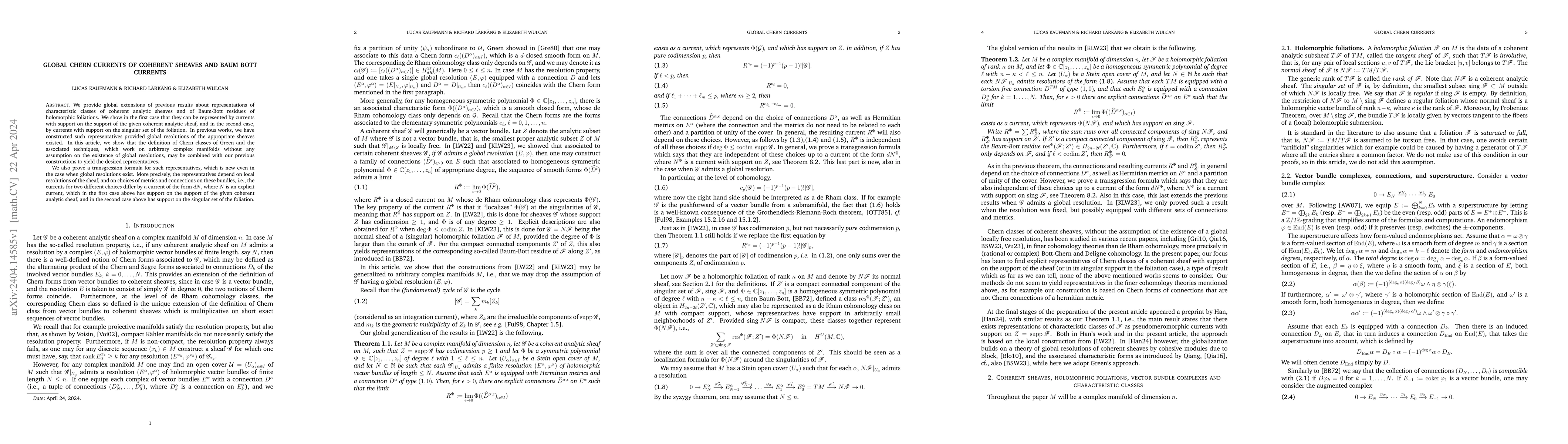 Thumbnail for Global Chern currents of coherent sheaves and Baum Bott currents