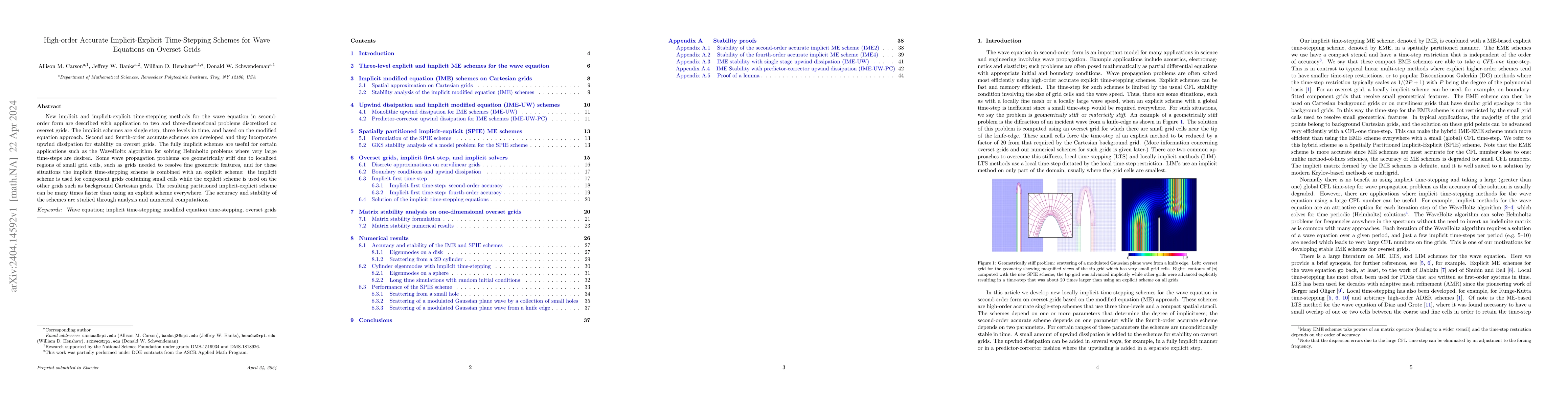 Thumbnail for High-order Accurate Implicit-Explicit Time-Stepping Schemes for Wave
  Equations on Overset Grids