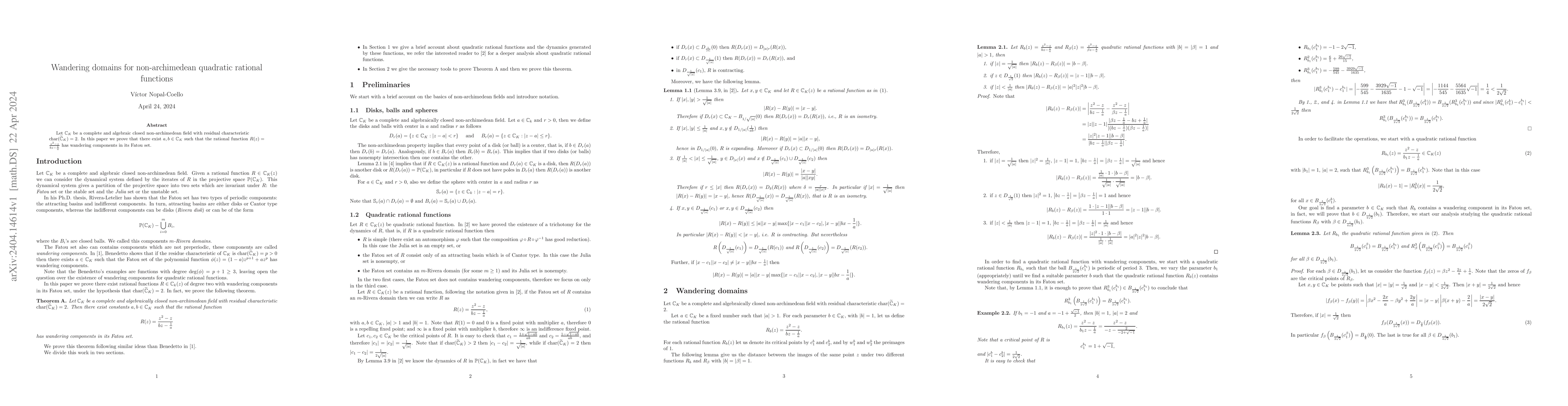 Thumbnail for Wandering domains for non-archimedean quadratic rational functions