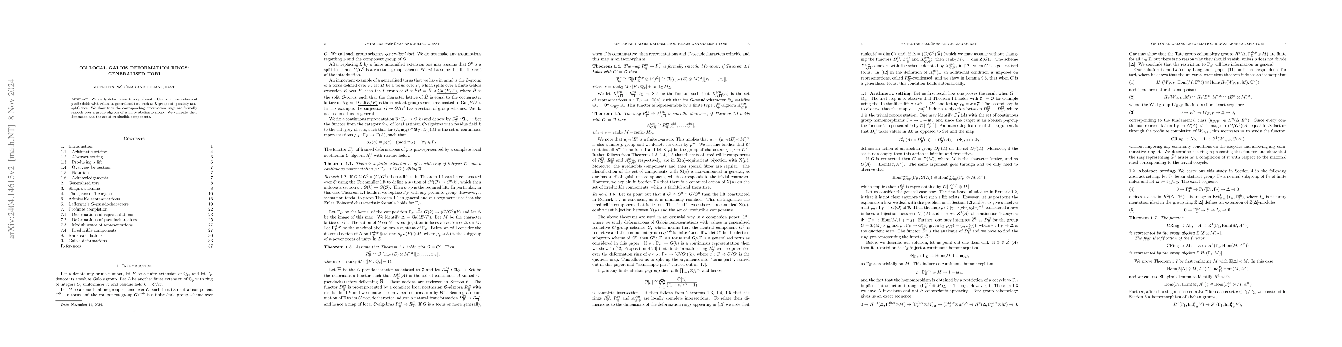 Thumbnail for On local Galois deformation rings: generalised tori