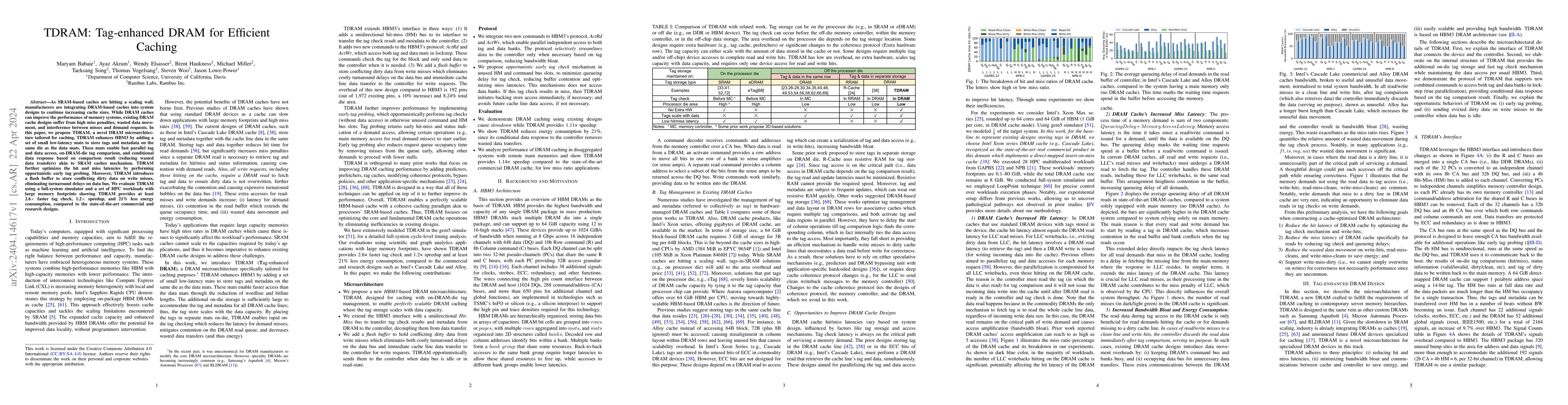 Thumbnail for TDRAM: Tag-enhanced DRAM for Efficient Caching