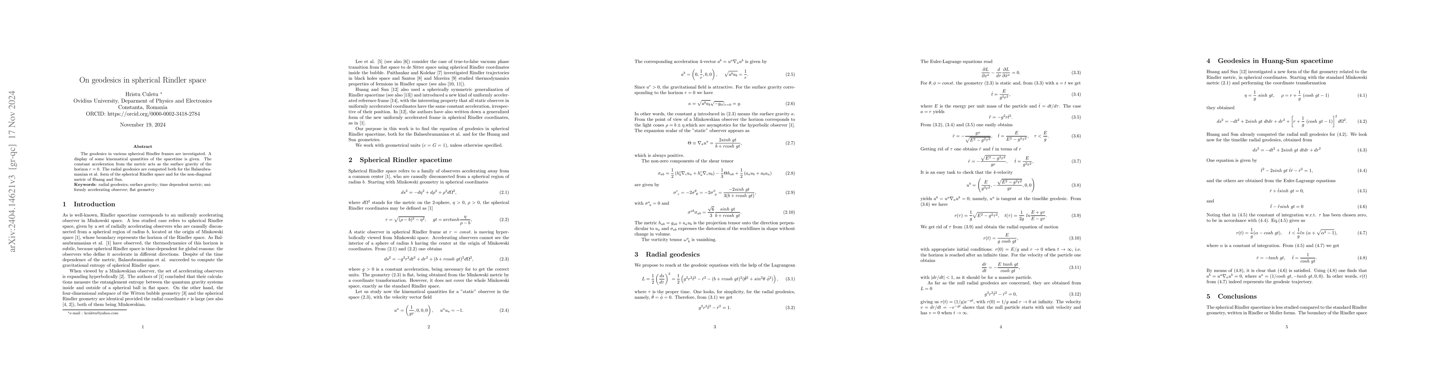 Thumbnail for On geodesics in spherical Rindler space