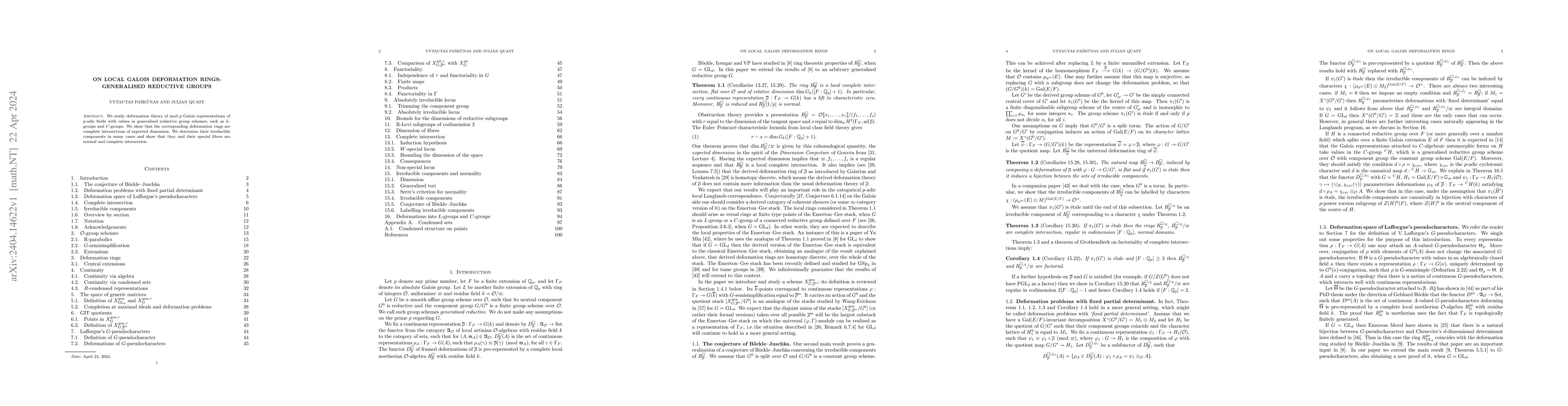 Thumbnail for On local Galois deformation rings: generalised reductive groups