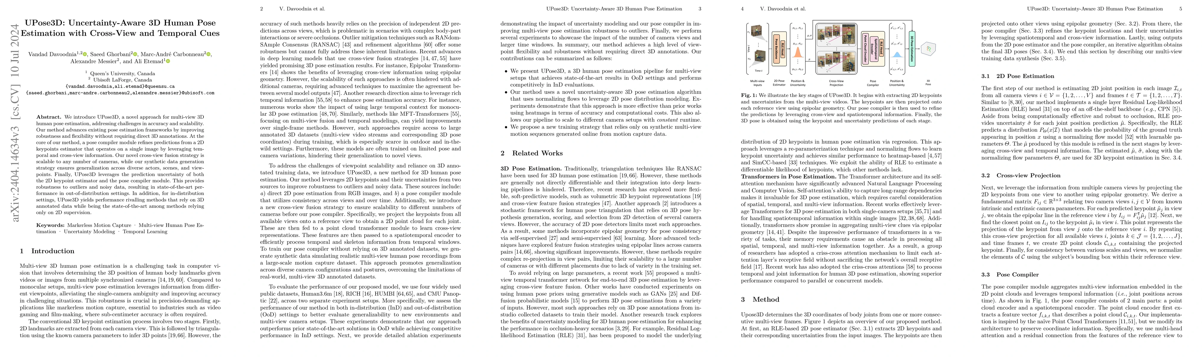Thumbnail for UPose3D: Uncertainty-Aware 3D Human Pose Estimation with Cross-View and
  Temporal Cues