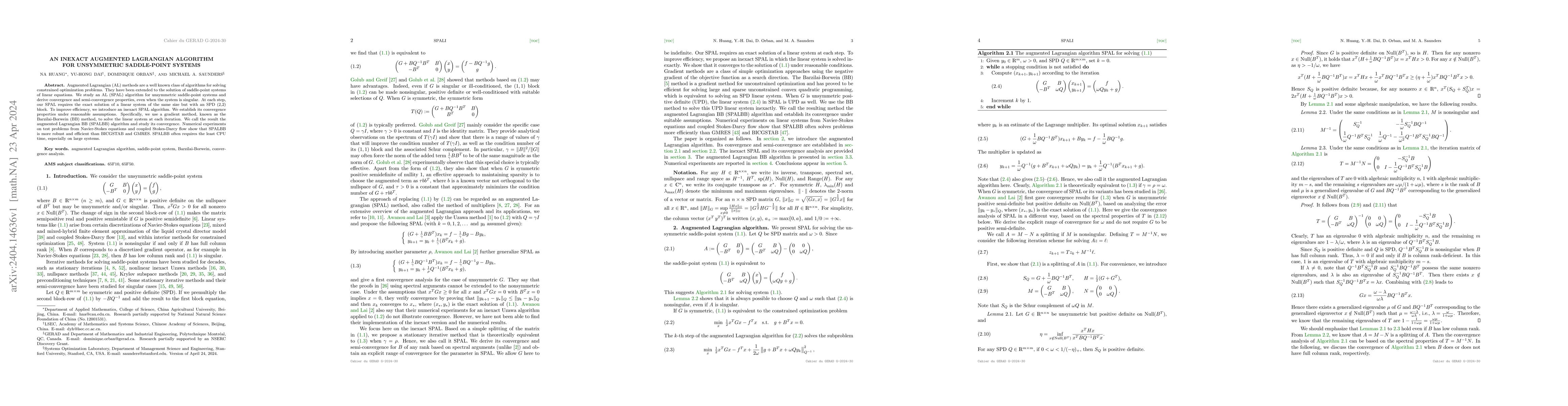 Thumbnail for An inexact augmented Lagrangian algorithm for unsymmetric saddle-point
  systems