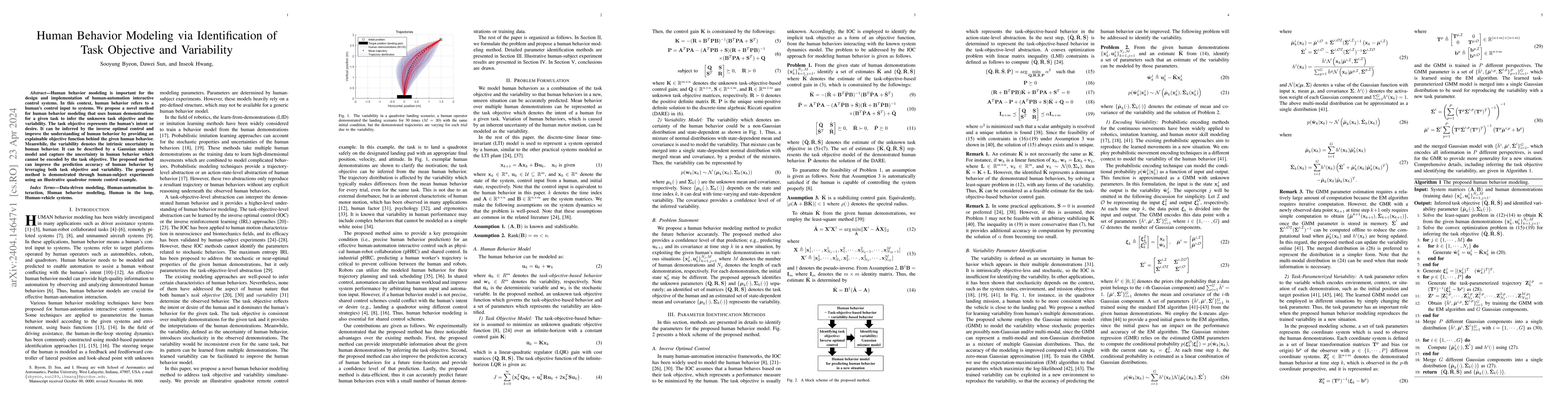 Thumbnail for Human Behavior Modeling via Identification of Task Objective and
  Variability