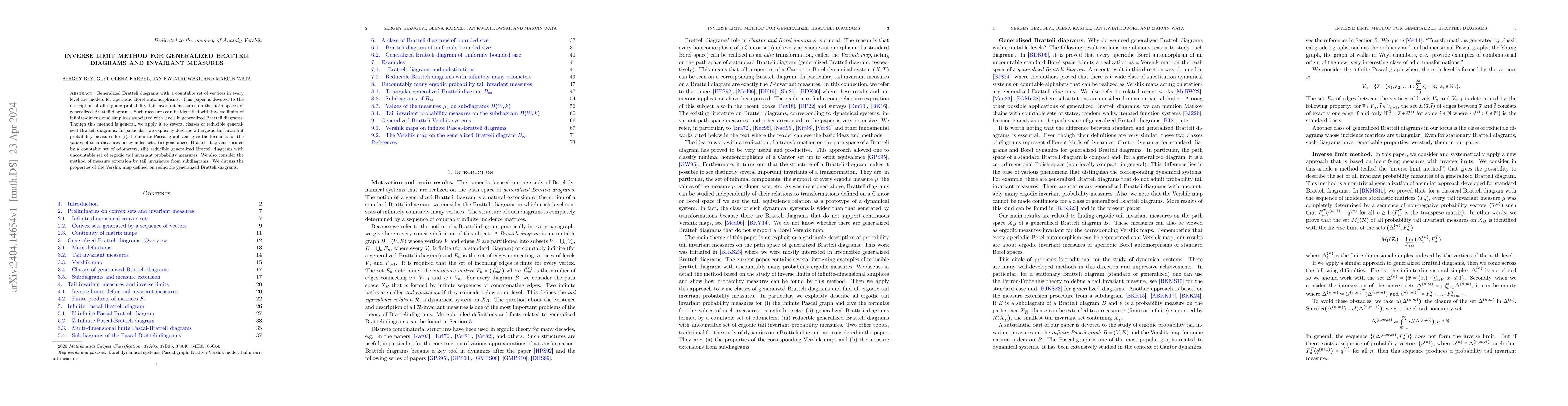 Thumbnail for Inverse limit method for generalized Bratteli diagrams and invariant
  measures