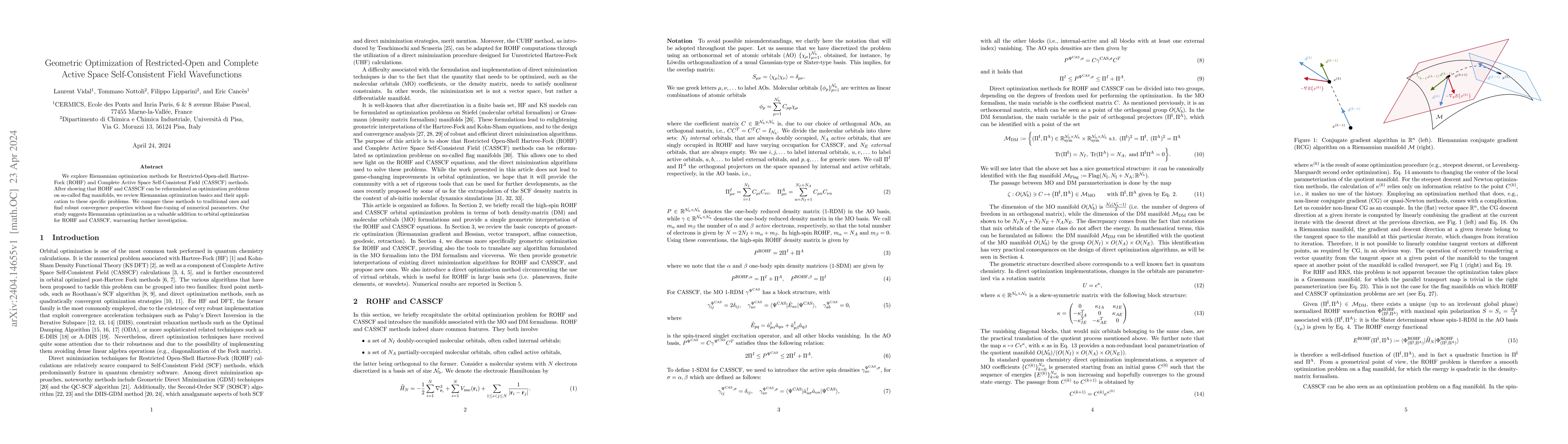 Thumbnail for Geometric Optimization of Restricted-Open and Complete Active Space
  Self-Consistent Field Wavefunctions