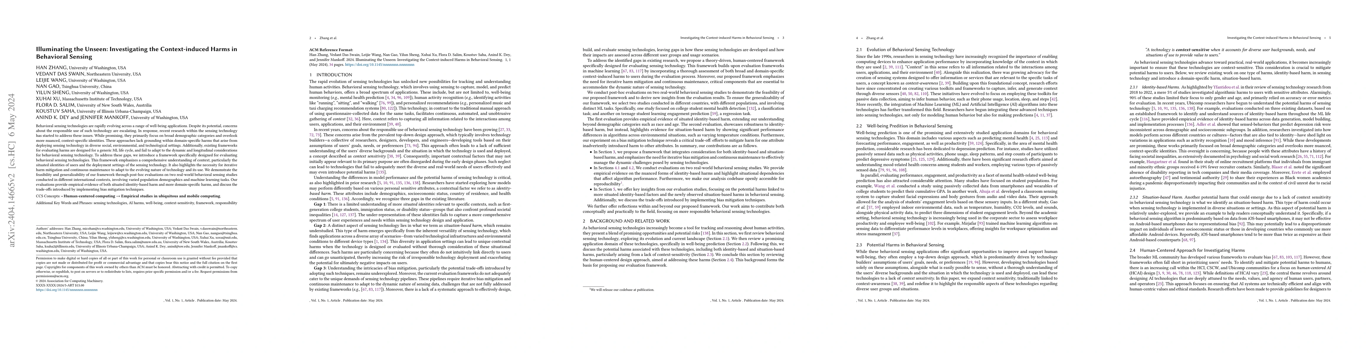 Thumbnail for Illuminating the Unseen: Investigating the Context-induced Harms in
  Behavioral Sensing