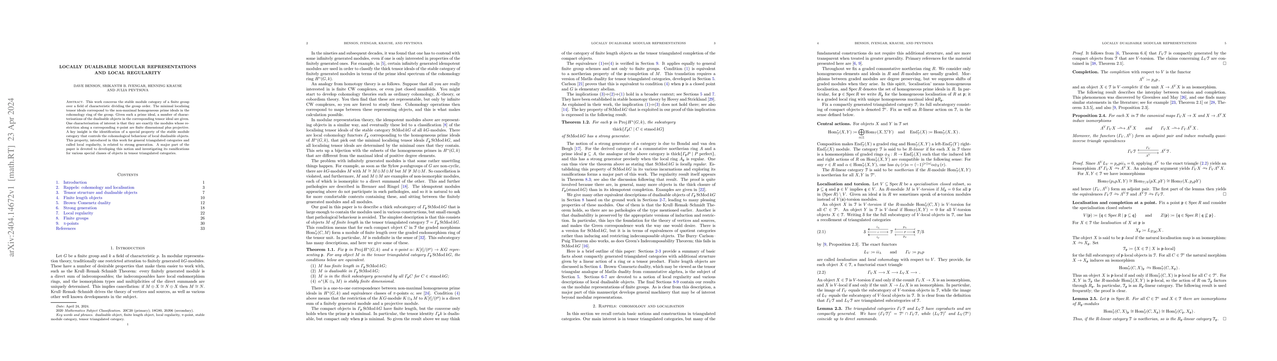 Thumbnail for Locally dualisable modular representations and local regularity