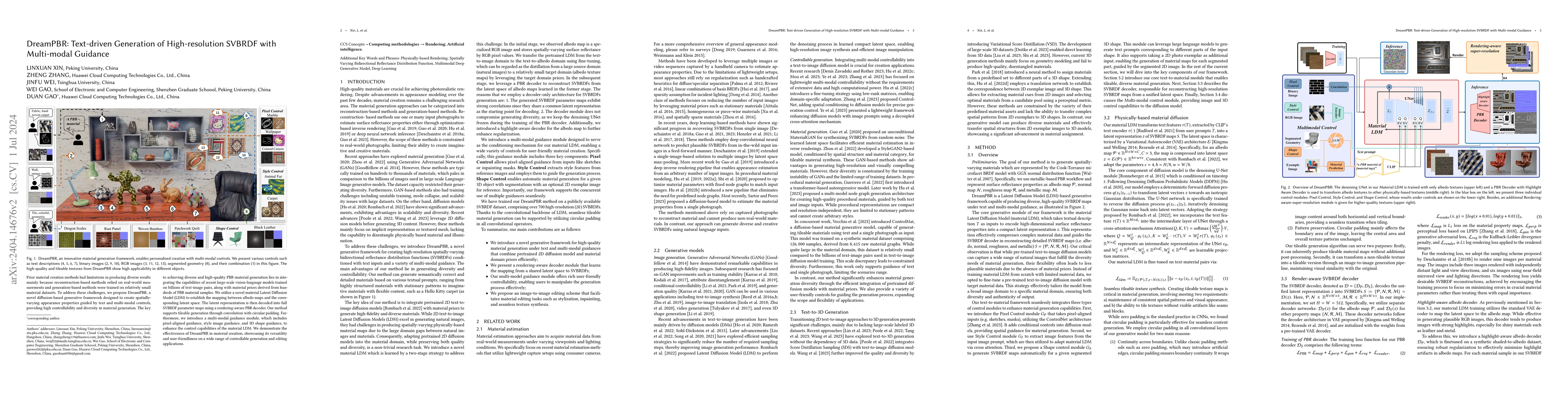 Thumbnail for DreamPBR: Text-driven Generation of High-resolution SVBRDF with
  Multi-modal Guidance