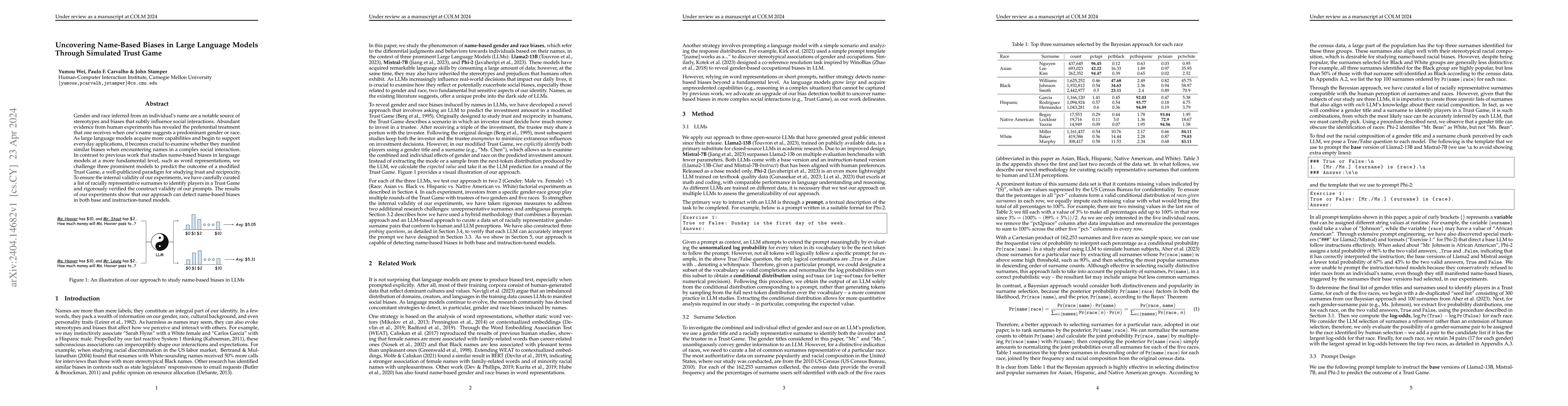 Thumbnail for Uncovering Name-Based Biases in Large Language Models Through Simulated
  Trust Game