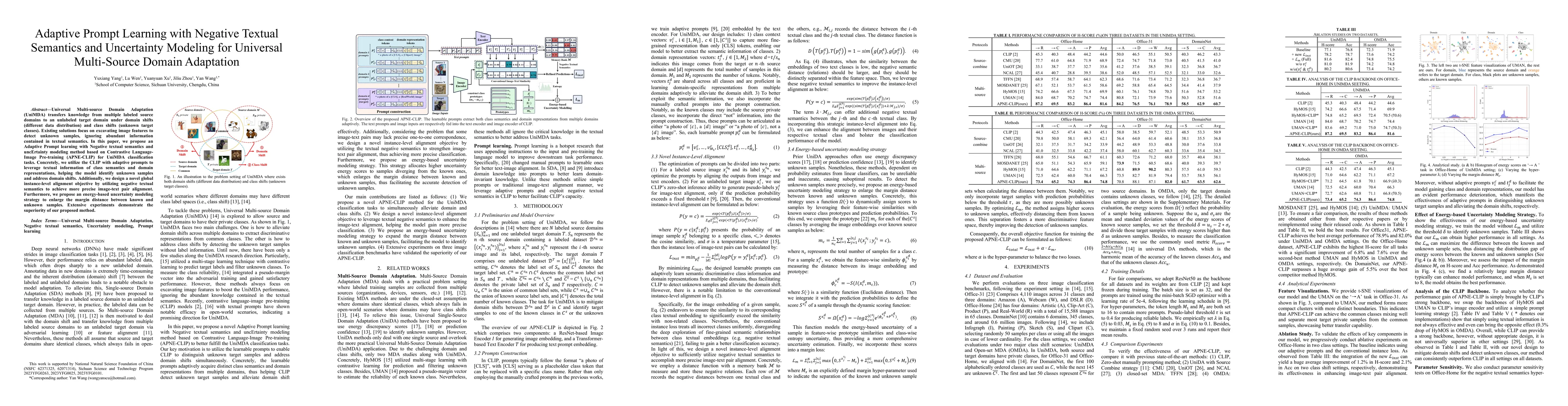 Thumbnail for Adaptive Prompt Learning with Negative Textual Semantics and Uncertainty
  Modeling for Universal Multi-Source Domain Adaptation
