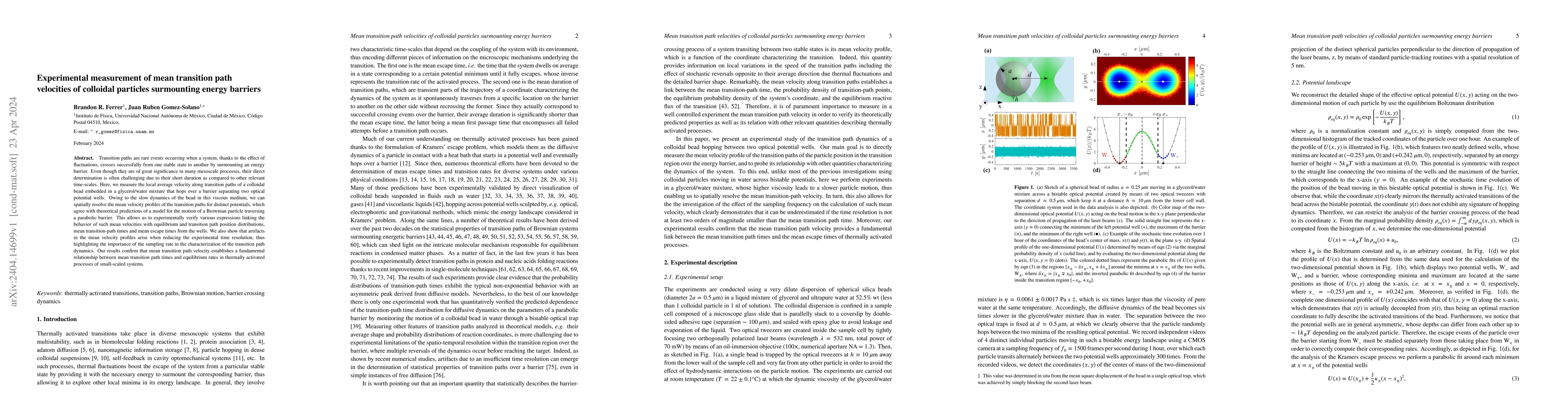 Thumbnail for Experimental measurement of mean transition path velocities of colloidal
  particles surmounting energy barriers