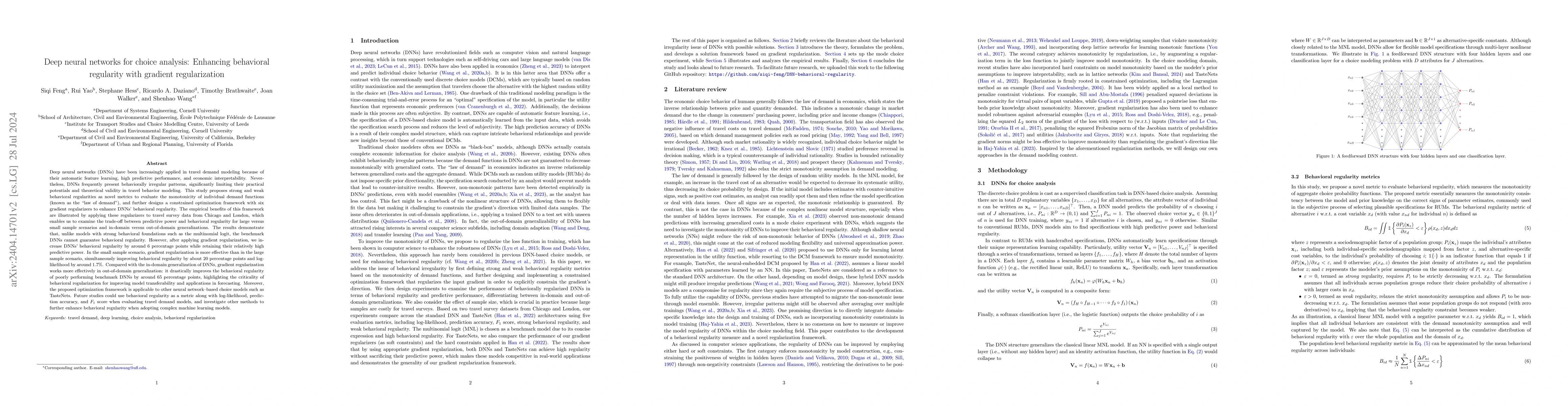 Thumbnail for Deep neural networks for choice analysis: Enhancing behavioral
  regularity with gradient regularization