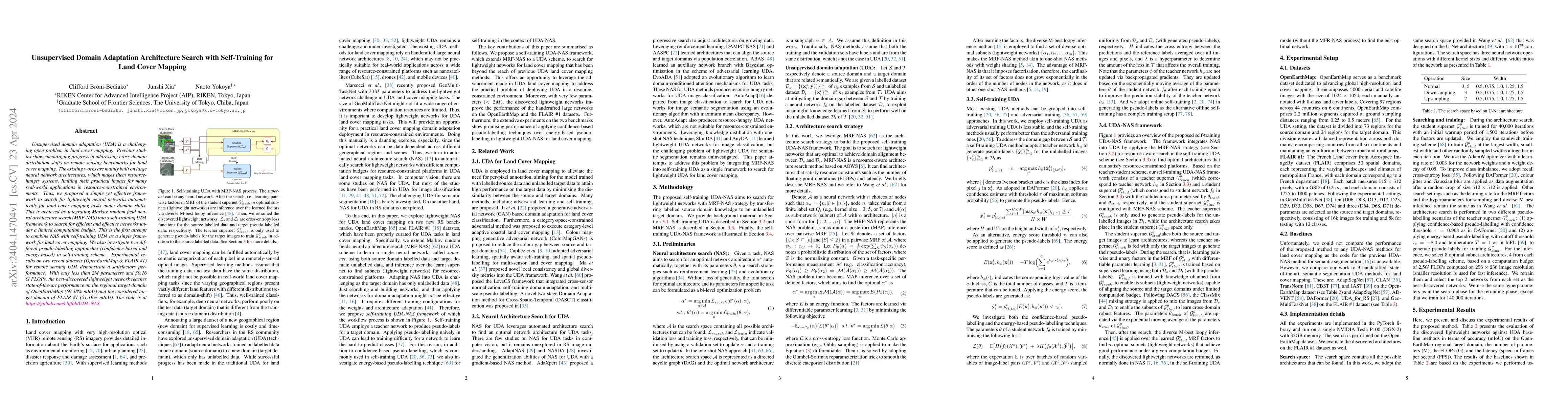 Thumbnail for Unsupervised Domain Adaptation Architecture Search with Self-Training
  for Land Cover Mapping
