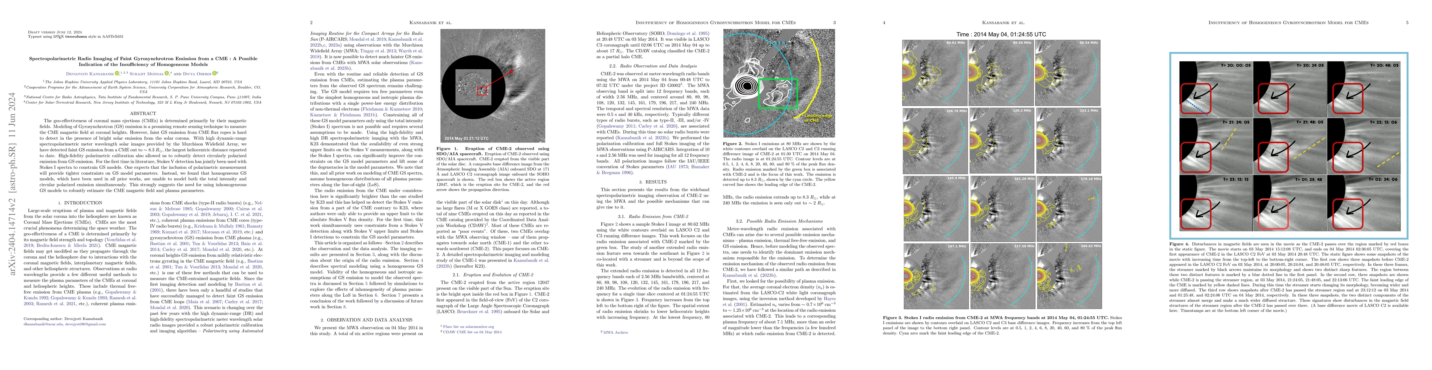 Thumbnail for Spectropolarimetric Radio Imaging of Faint Gyrosynchrotron Emission from
  a CME : A Possible Indication of the Insufficiency of Homogeneous Models