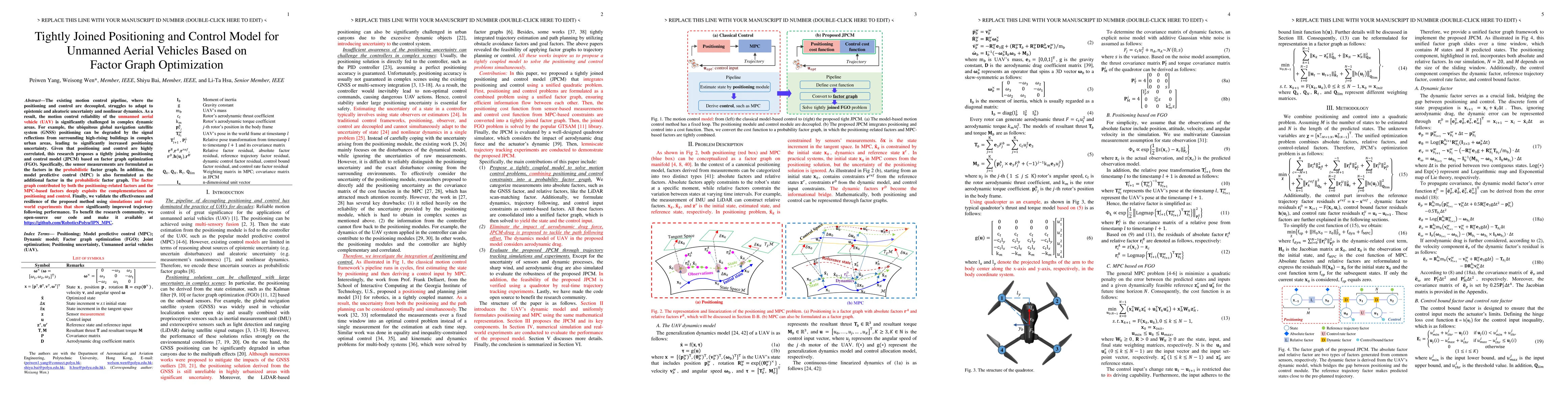 Thumbnail for Tightly Joined Positioning and Control Model for Unmanned Aerial
  Vehicles Based on Factor Graph Optimization