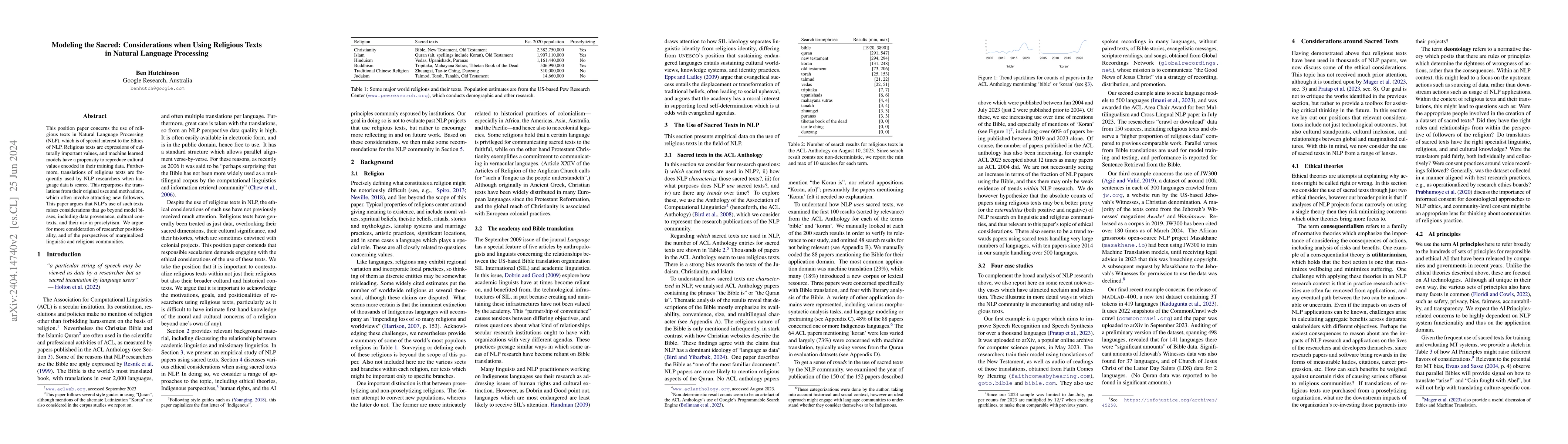 Thumbnail for Modeling the Sacred: Considerations when Using Religious Texts in
  Natural Language Processing