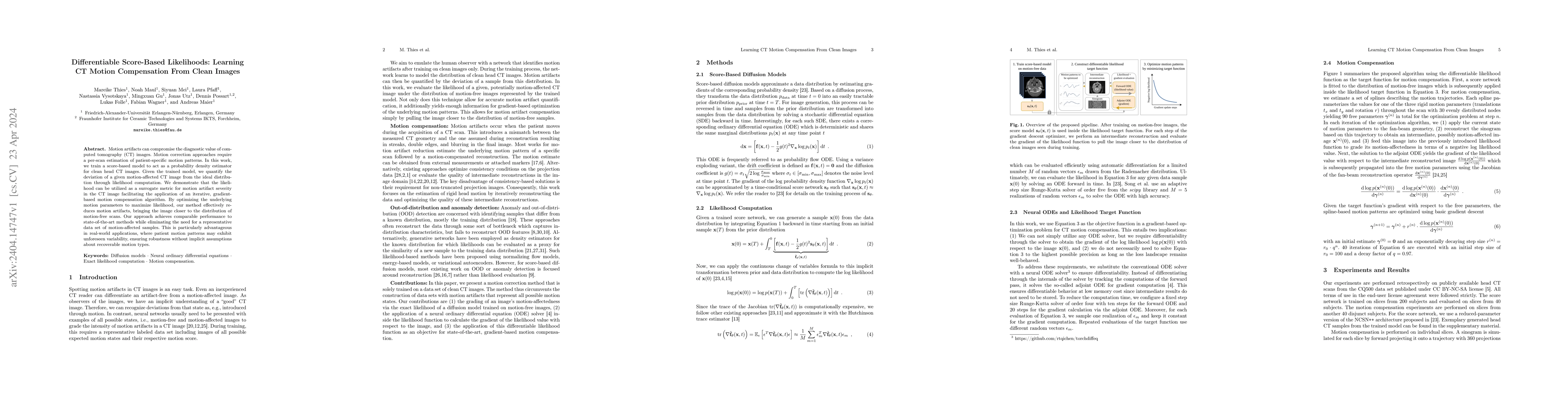 Thumbnail for Differentiable Score-Based Likelihoods: Learning CT Motion Compensation
  From Clean Images