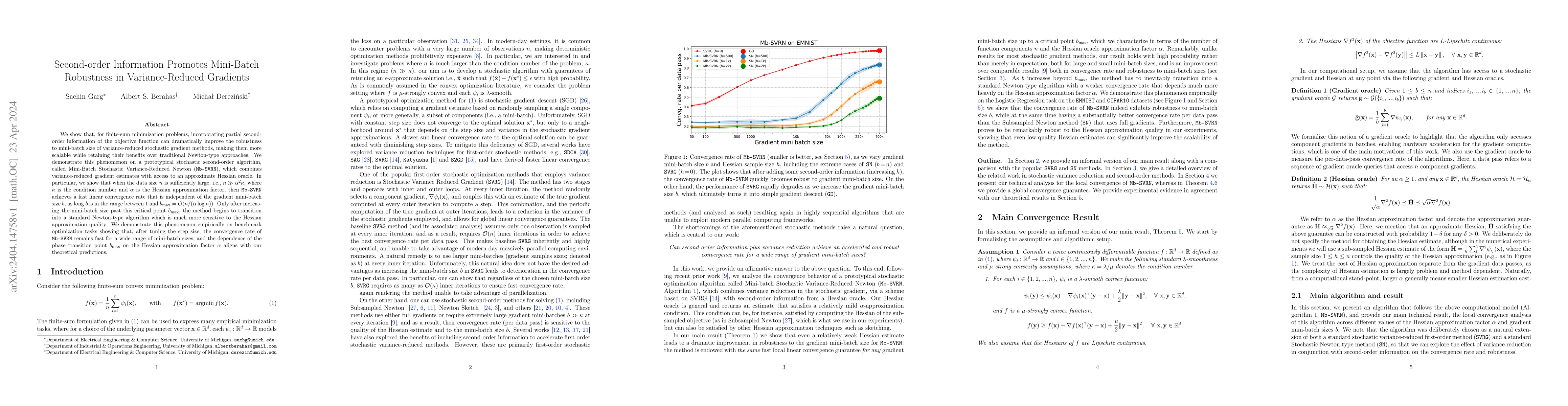 Thumbnail for Second-order Information Promotes Mini-Batch Robustness in
  Variance-Reduced Gradients