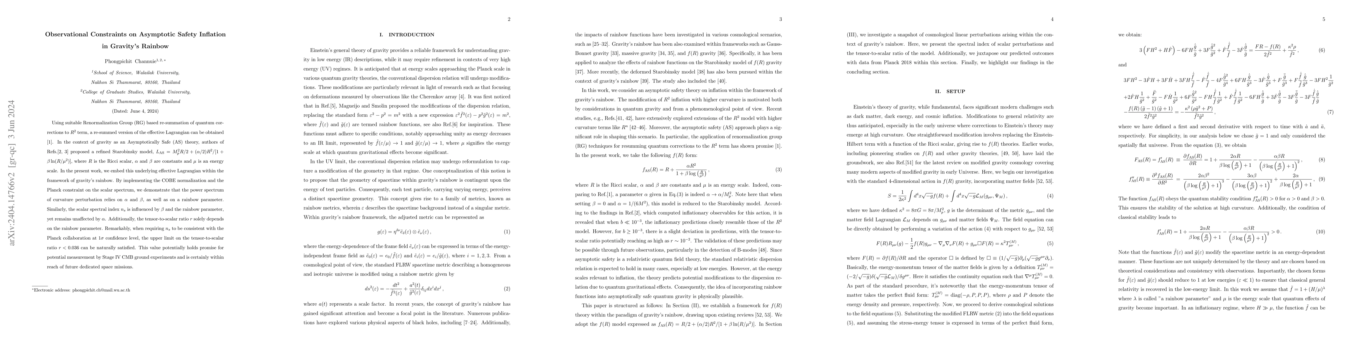 Thumbnail for Observational Constraints on Asymptotic Safety Inflation in Gravity
  Rainbow