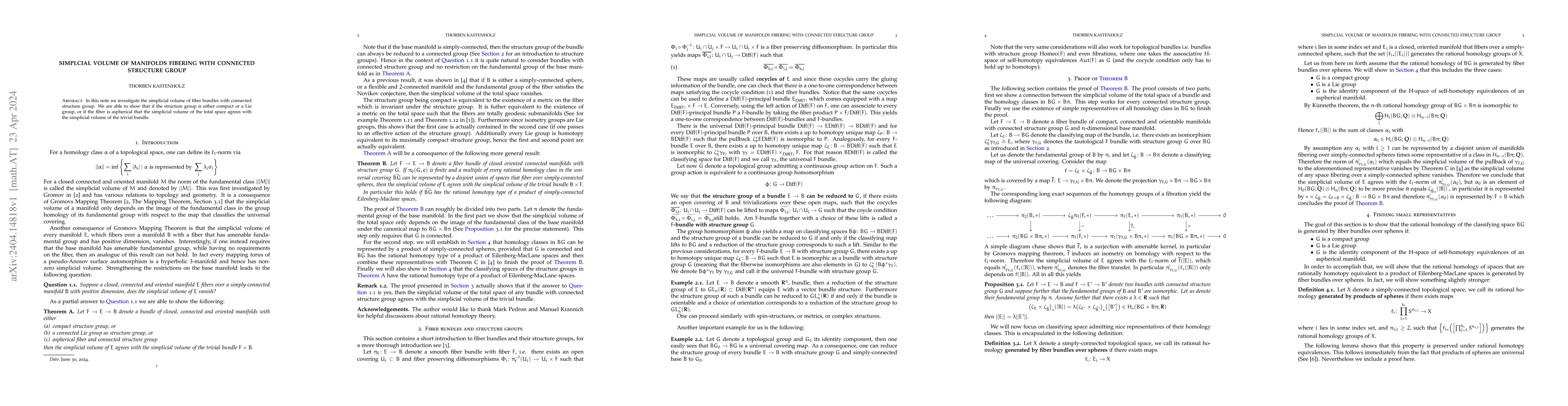 Thumbnail for Simplicial volume of manifolds fibering with connected structure group