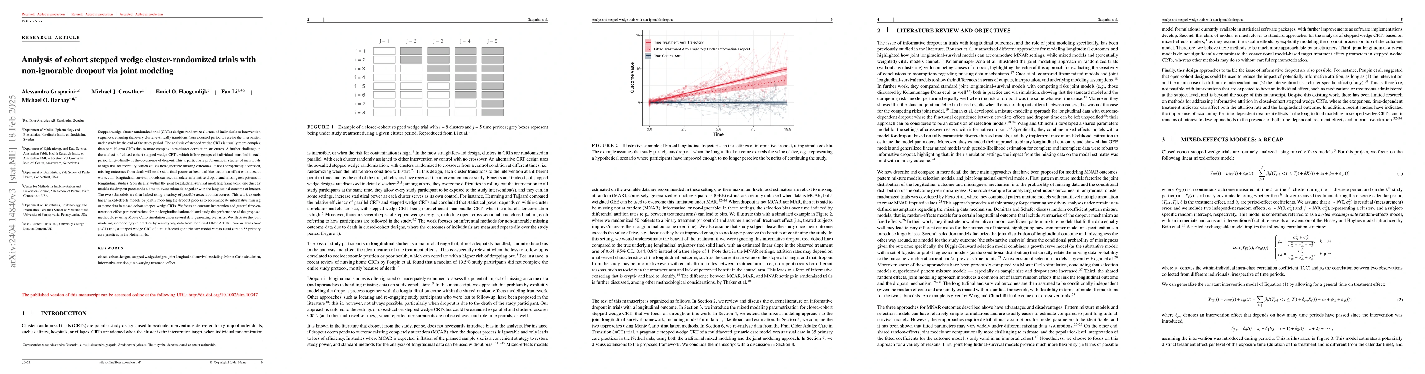 Thumbnail for Analysis of cohort stepped wedge cluster-randomized trials with
  non-ignorable dropout via joint modeling
