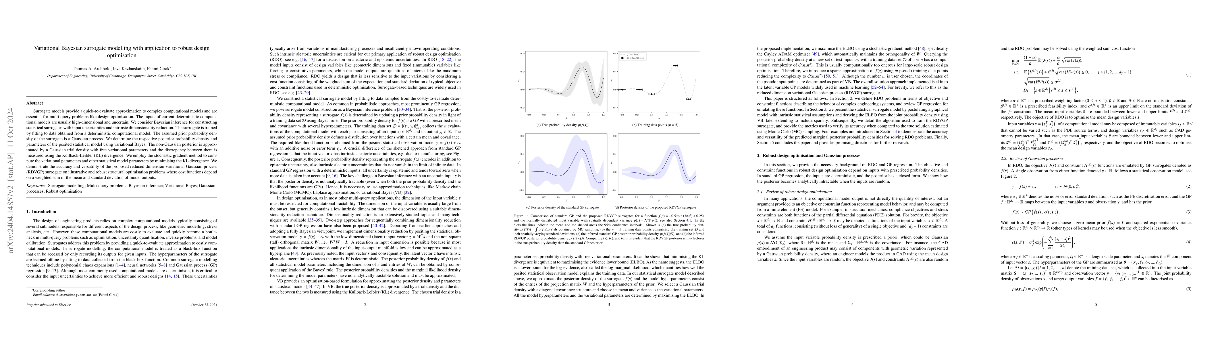Thumbnail for Variational Bayesian surrogate modelling with application to robust
  design optimisation