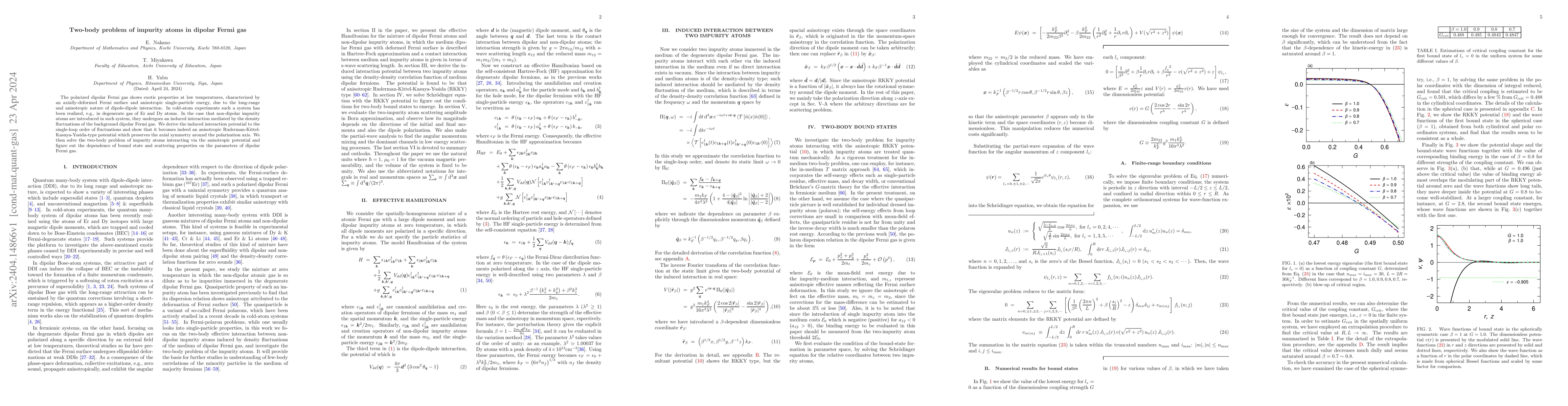 Thumbnail for Two-body problem of impurity atoms in dipolar Fermi gas