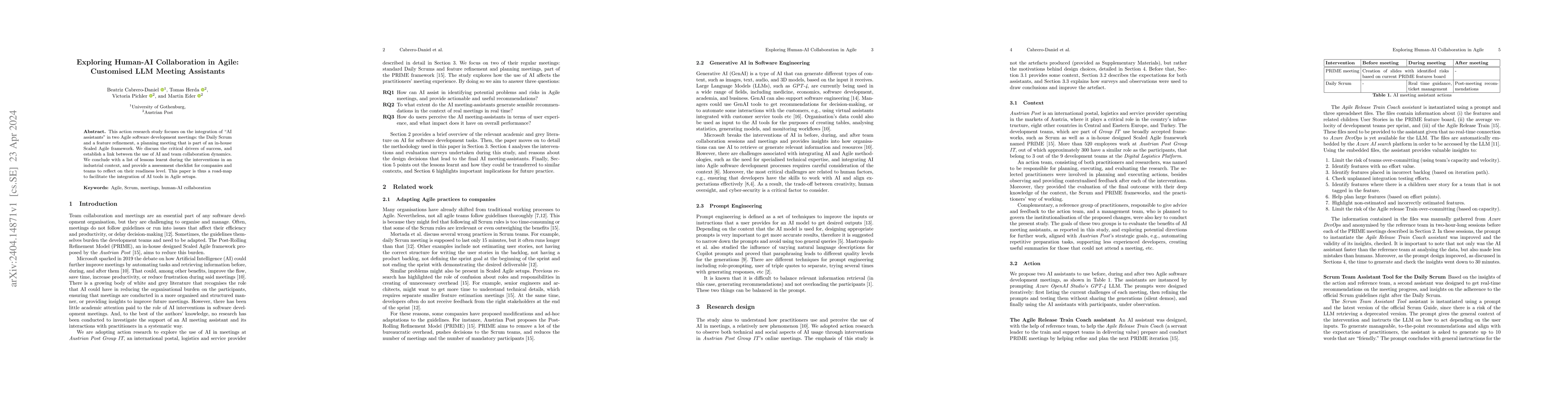 Thumbnail for Exploring Human-AI Collaboration in Agile: Customised LLM Meeting
  Assistants