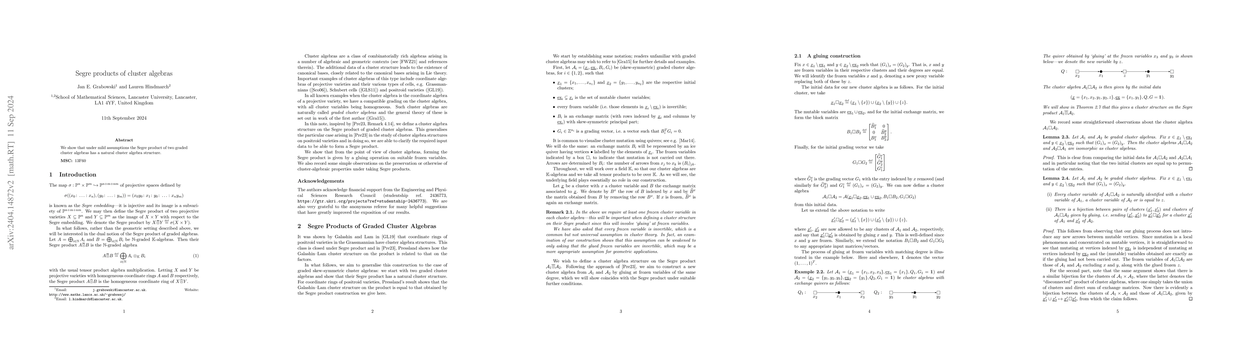 Thumbnail for Segre products of cluster algebras
