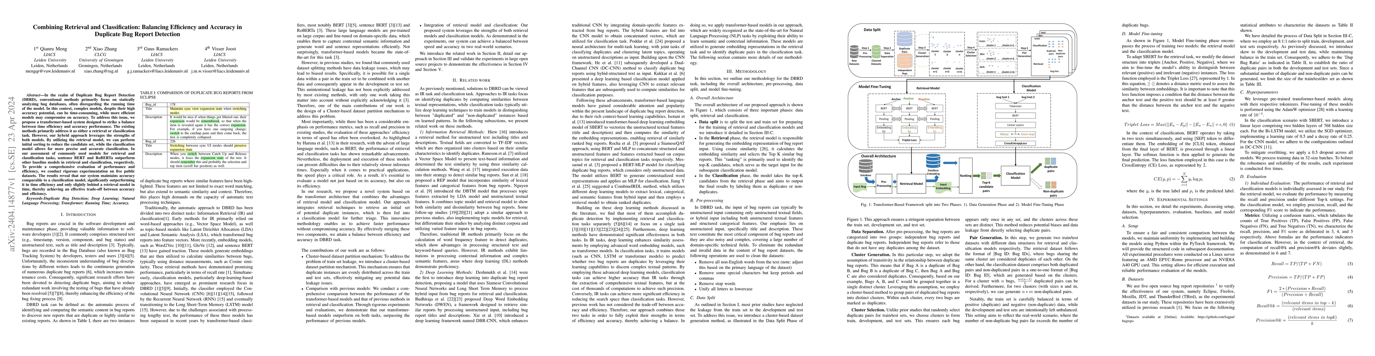 Thumbnail for Combining Retrieval and Classification: Balancing Efficiency and
  Accuracy in Duplicate Bug Report Detection