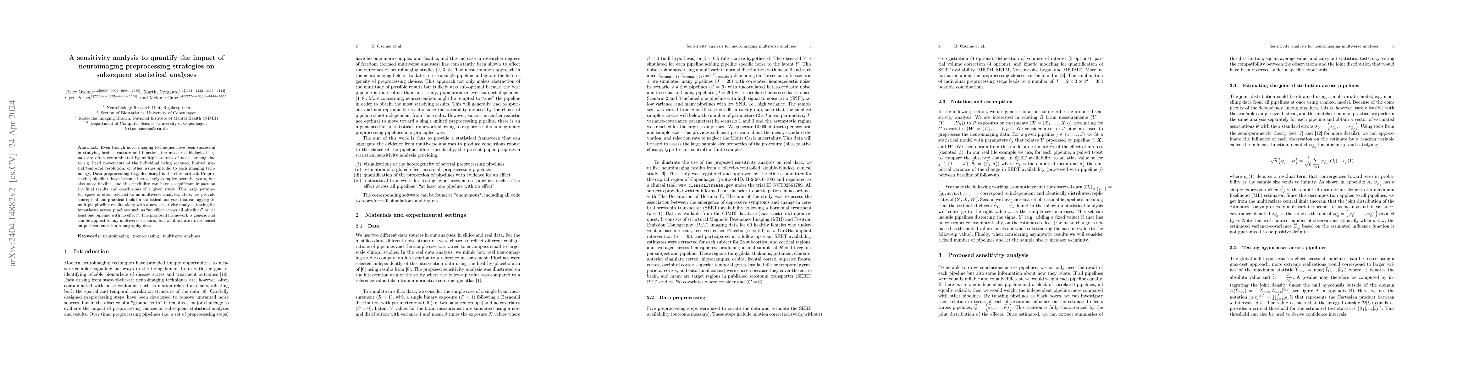 Thumbnail for A sensitivity analysis to quantify the impact of neuroimaging
  preprocessing strategies on subsequent statistical analyses