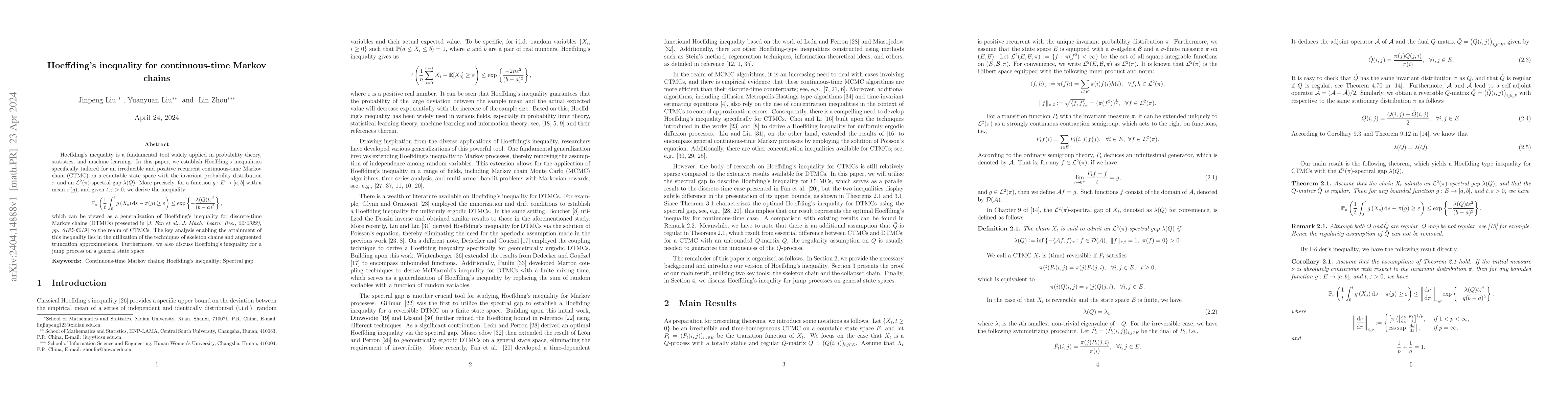 Thumbnail for Hoeffding's inequality for continuous-time Markov chains