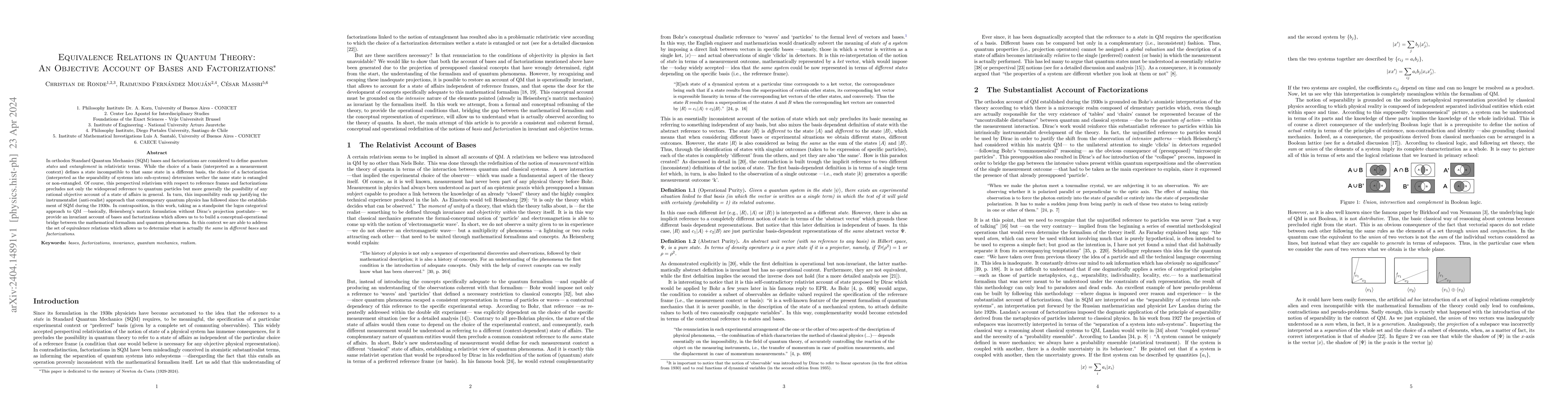 Thumbnail for Equivalence Relations in Quantum Theory: An Objective Account of Bases
  and Factorizations