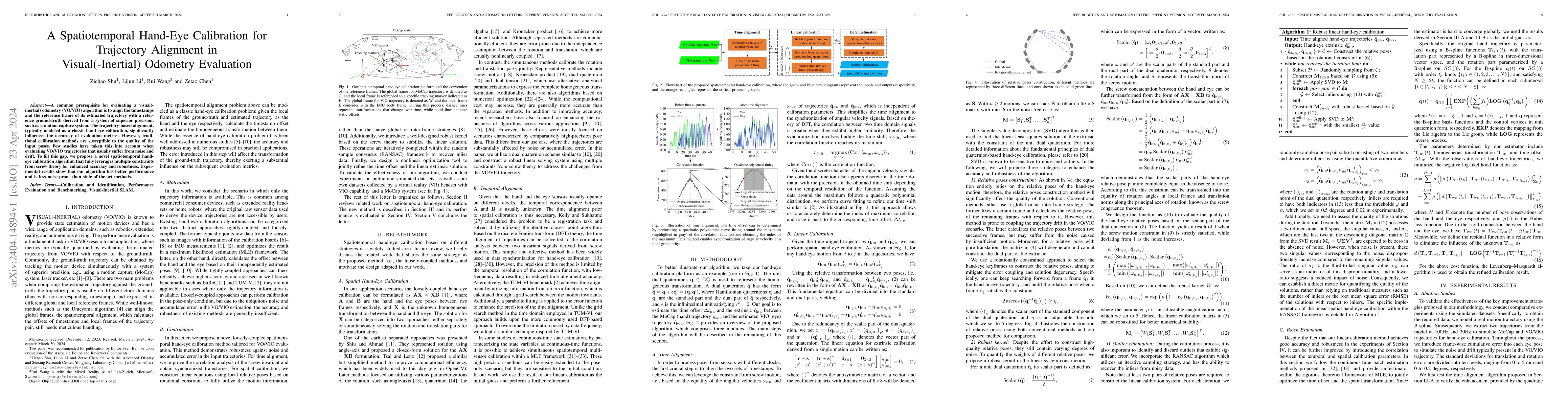 Thumbnail for A Spatiotemporal Hand-Eye Calibration for Trajectory Alignment in
  Visual(-Inertial) Odometry Evaluation