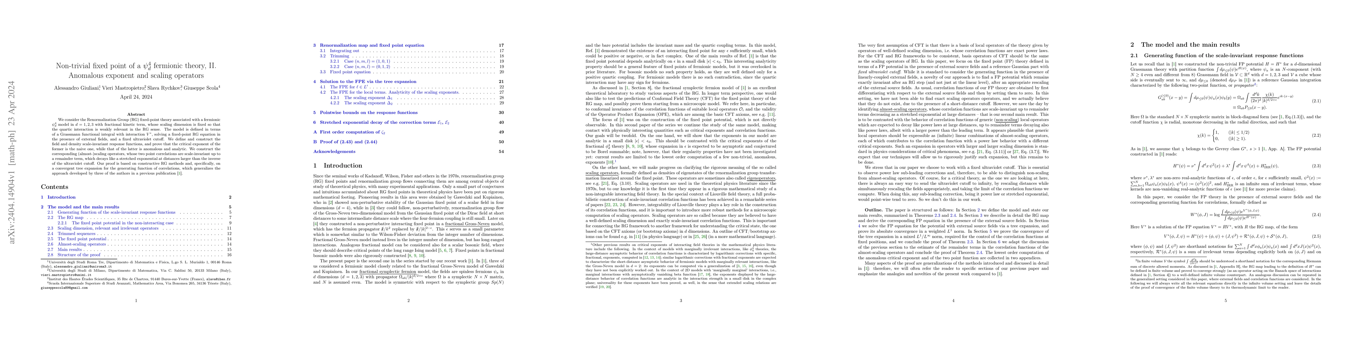 Thumbnail for Non-trivial fixed point of a $\psi^4_d$ fermionic theory, II. Anomalous
  exponent and scaling operators