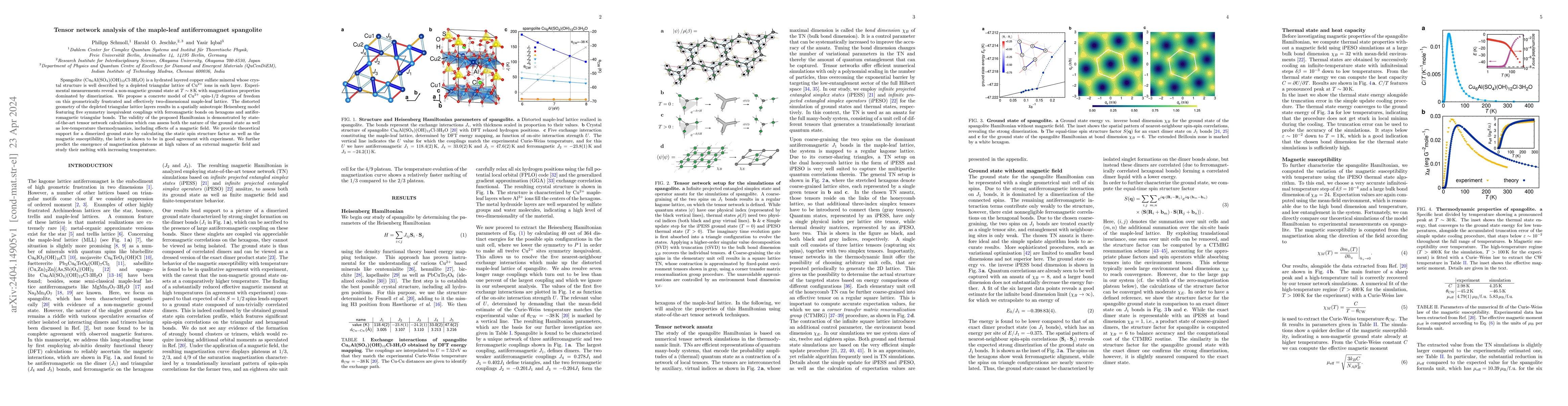 Thumbnail for Tensor network analysis of the maple-leaf antiferromagnet spangolite
