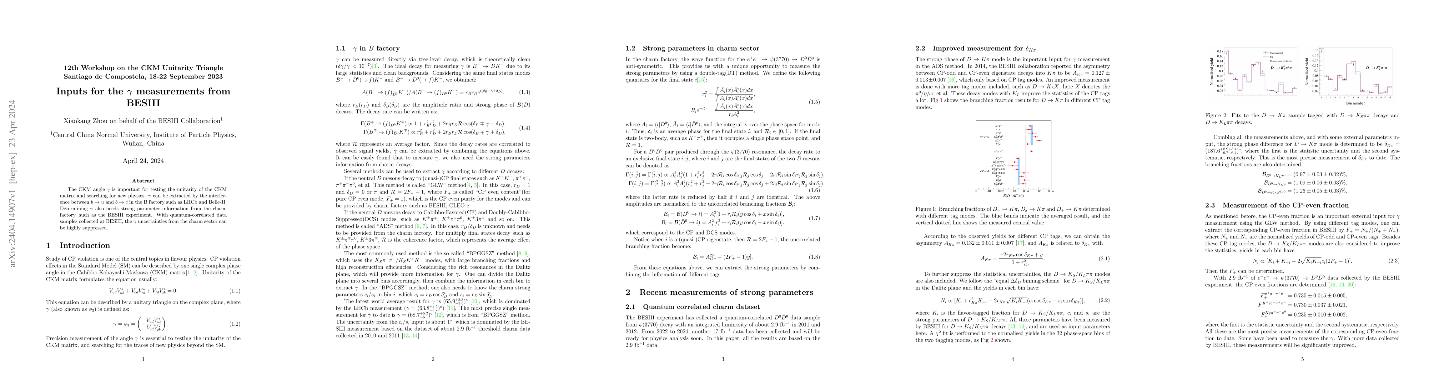 Thumbnail for Inputs for the $\gamma$ measurements from BESIII