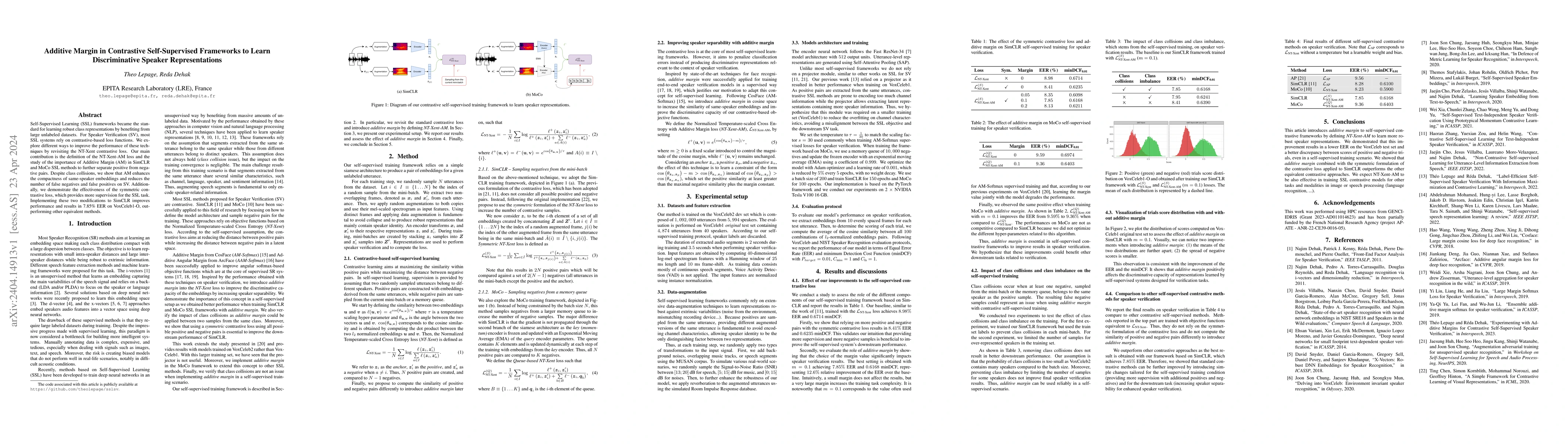 Thumbnail for Additive Margin in Contrastive Self-Supervised Frameworks to Learn
  Discriminative Speaker Representations