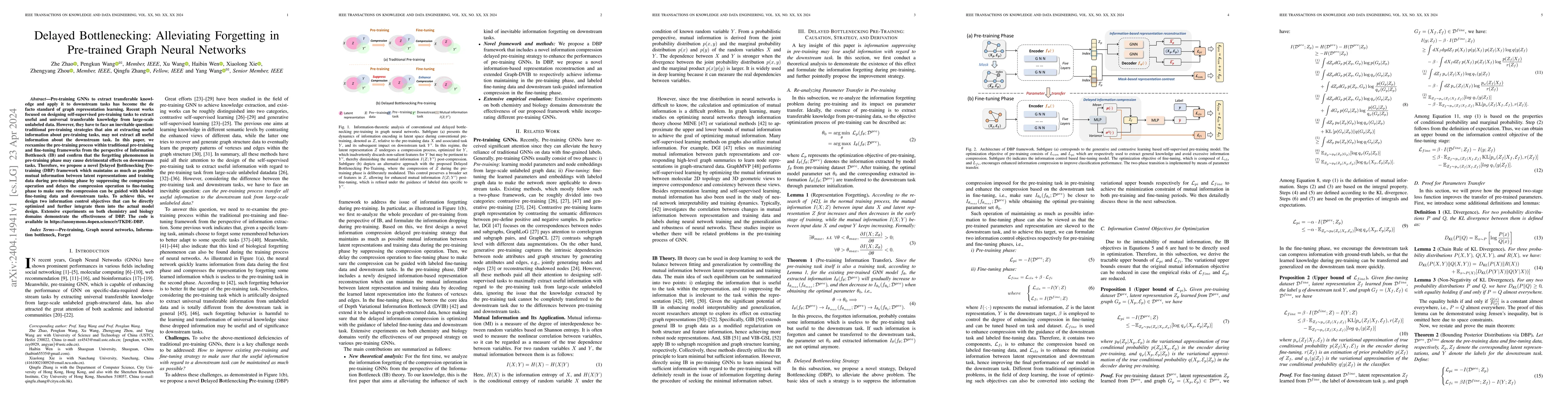 Thumbnail for Delayed Bottlenecking: Alleviating Forgetting in Pre-trained Graph
  Neural Networks