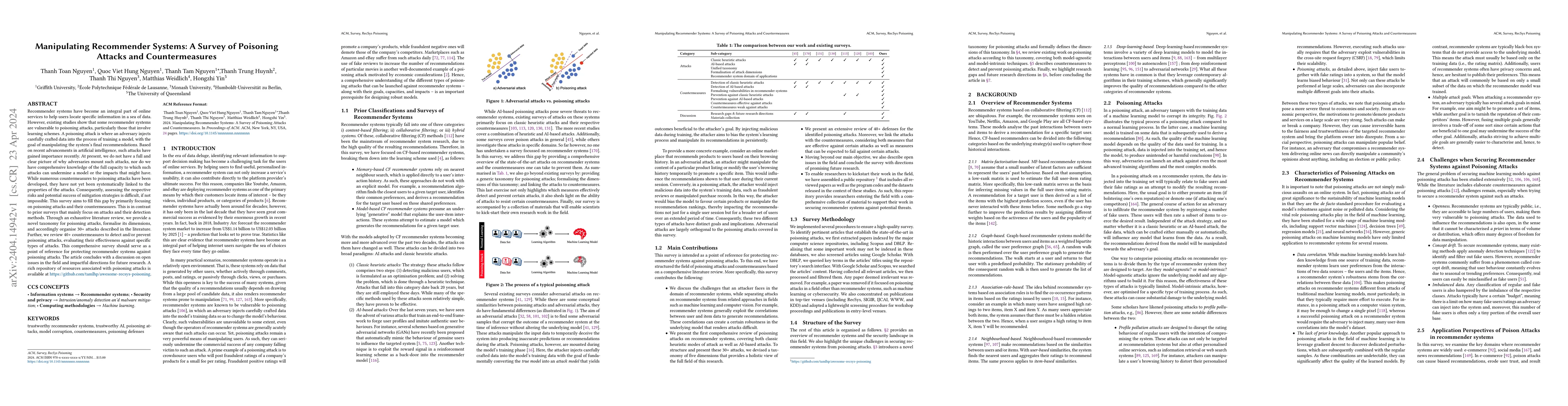 Thumbnail for Manipulating Recommender Systems: A Survey of Poisoning Attacks and
  Countermeasures