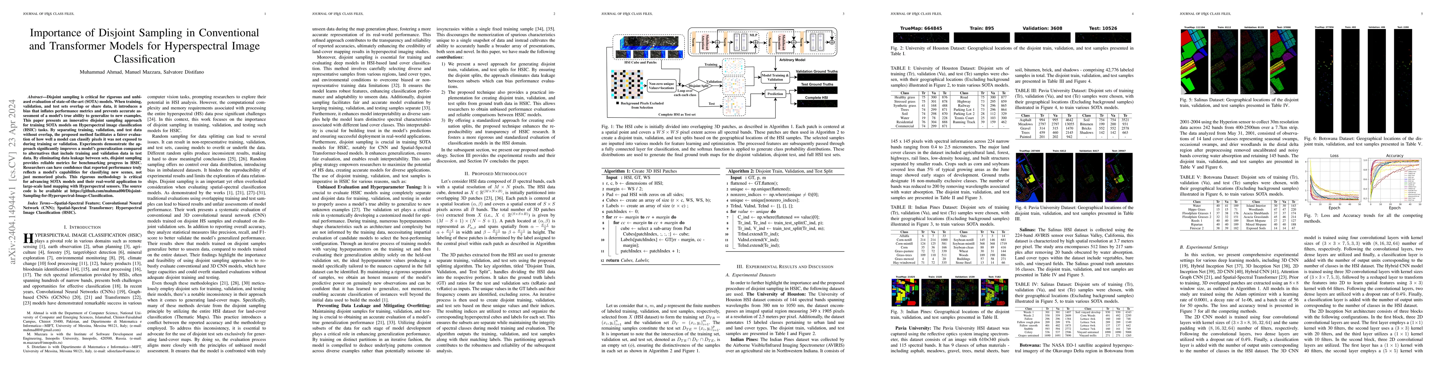 Thumbnail for Importance of Disjoint Sampling in Conventional and Transformer Models
  for Hyperspectral Image Classification