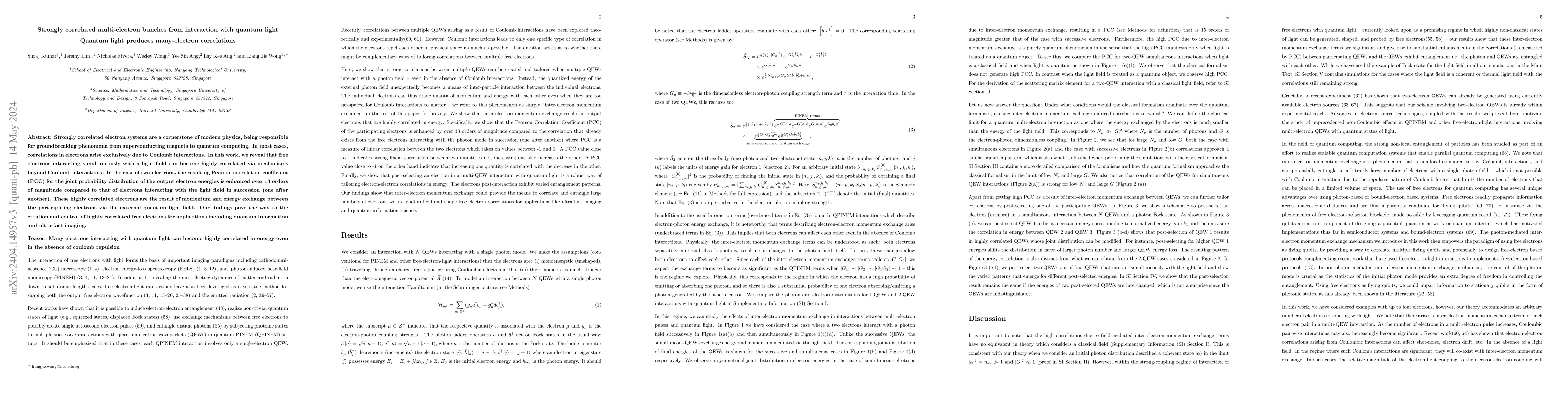 Thumbnail for Strongly correlated multi-electron bunches from interaction with quantum
  light