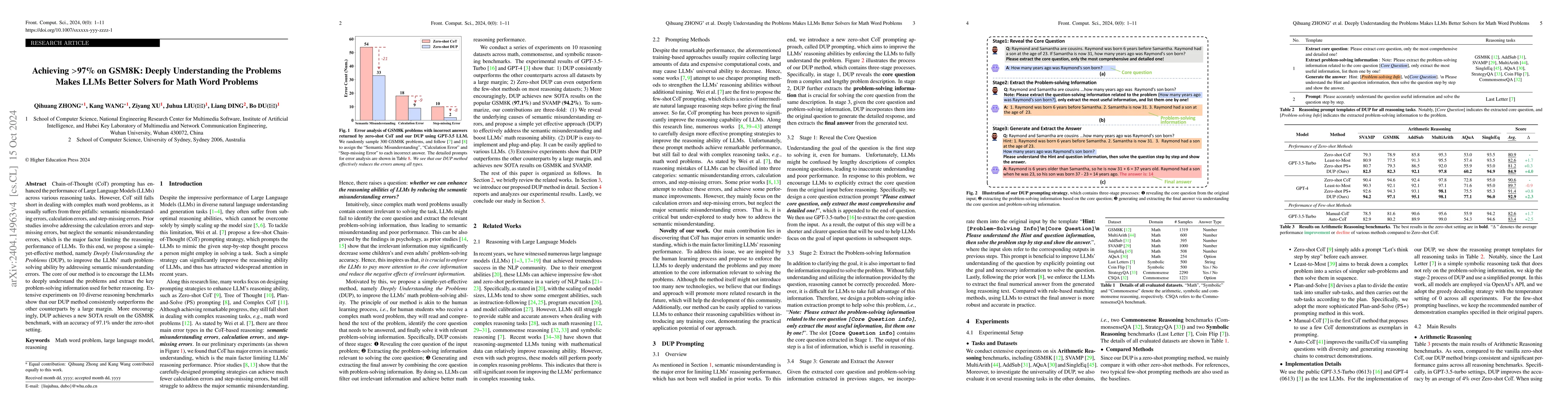 Thumbnail for Achieving >97% on GSM8K: Deeply Understanding the Problems Makes LLMs
  Better Solvers for Math Word Problems