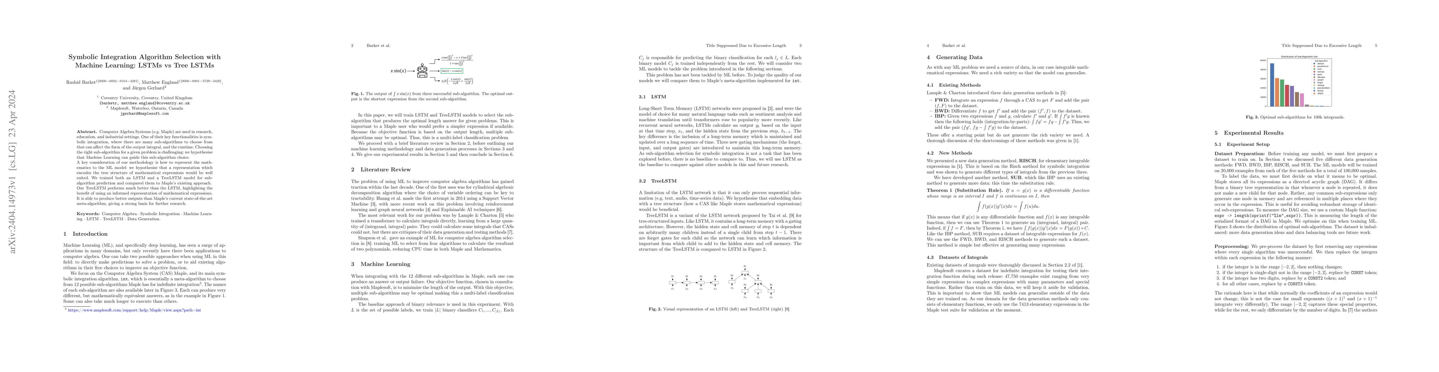 Thumbnail for Symbolic Integration Algorithm Selection with Machine Learning: LSTMs vs
  Tree LSTMs