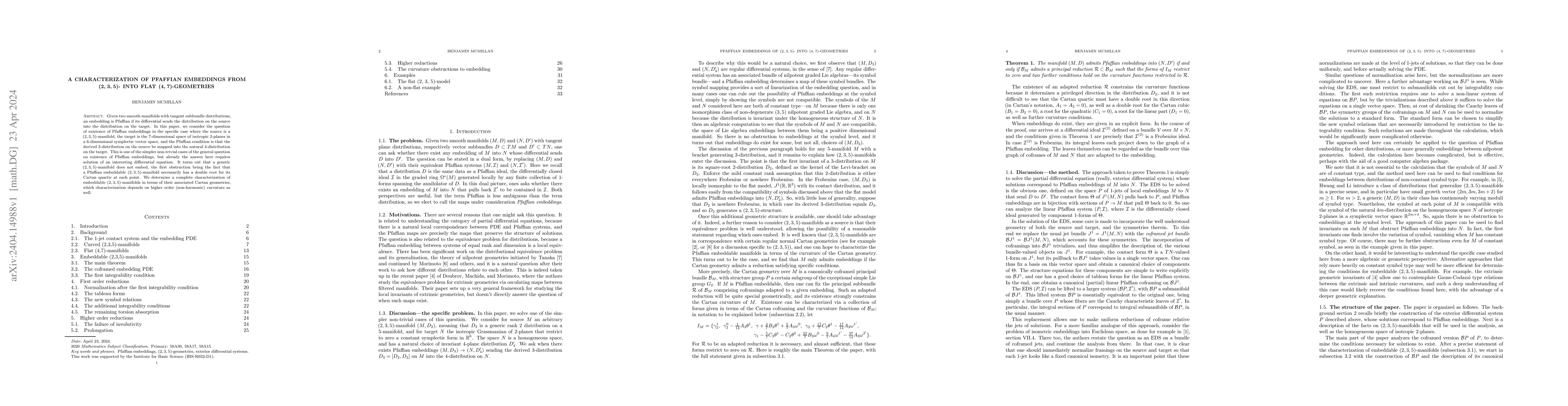 Thumbnail for A characterization of Pfaffian embeddings from (2, 3, 5)- into flat (4,
  7)-geometries
