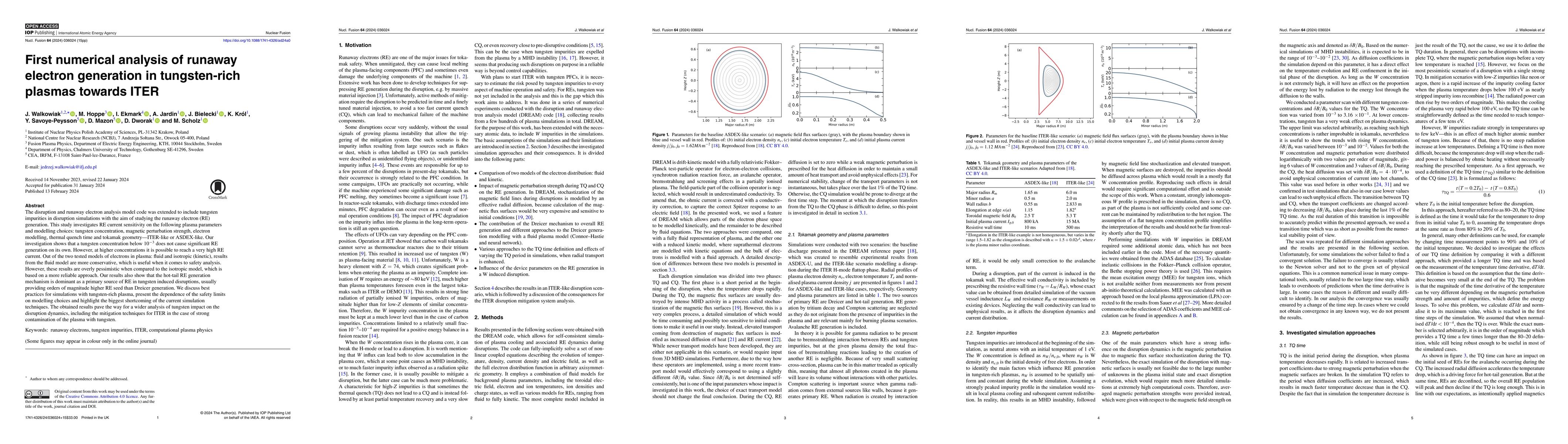 Thumbnail for First numerical analysis of runaway electron generation in tungsten-rich
  plasmas towards ITER