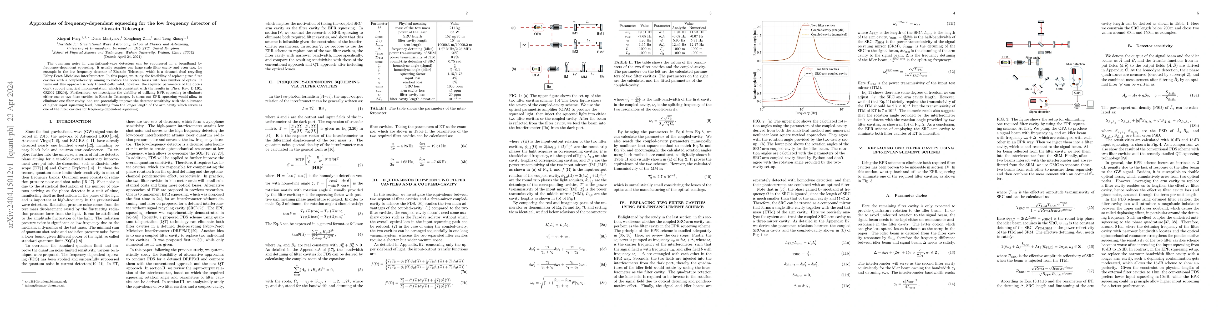 Thumbnail for Approaches of frequency-dependent squeezing for the low frequency
  detector of Einstein Telescope